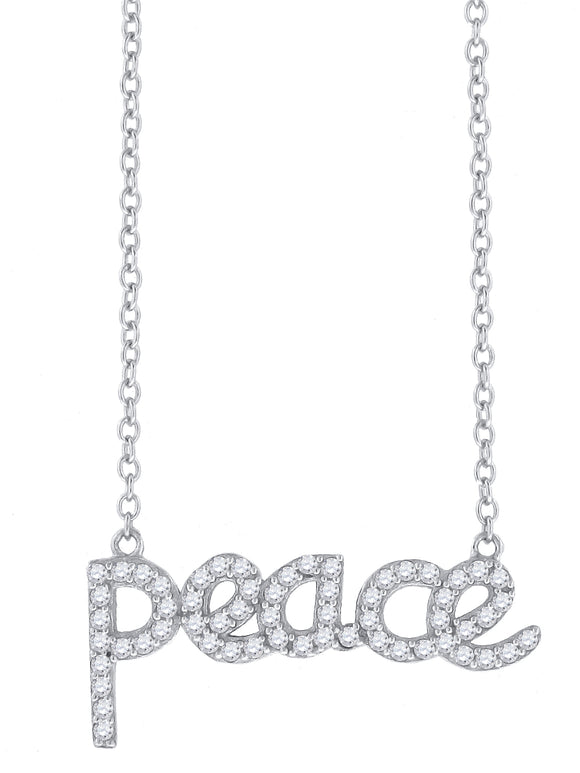 925 Sterling Silver Women Cubic Zirconia Rolo Link Peace Necklace