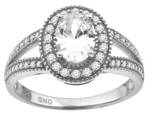 925 Sterling Silver Womens Oval Cubic-Zirconia Oval Head Fashion Ring Size 6