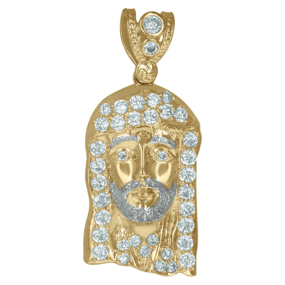 10KT Two-Tone Gold Mens Cubic Zirconia Jesus Religious Charm Pendant