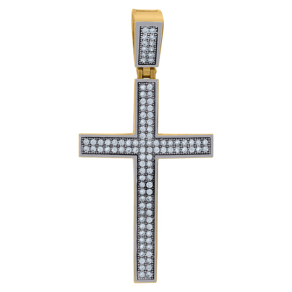 10kt Two-tone Gold Mens Women Cubic Zirconia Cubic-zirconia Crucifix Cross Religious Charm Pendant
