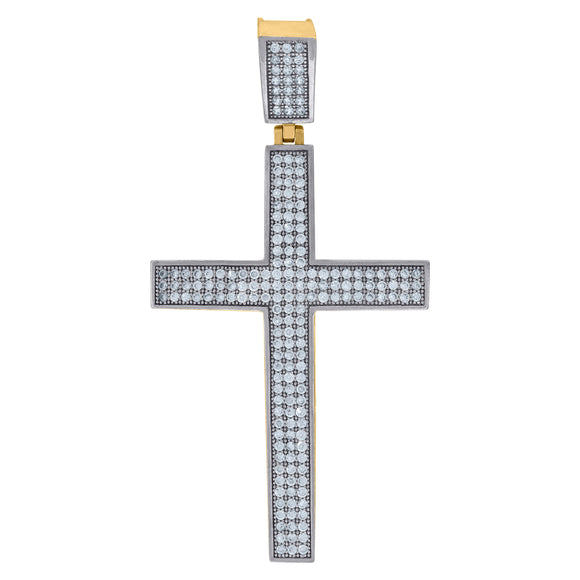 10kt Two-tone Gold Mens Women Cubic Zirconia Cubic-zirconia Crucifix Cross Religious Charm Pendant