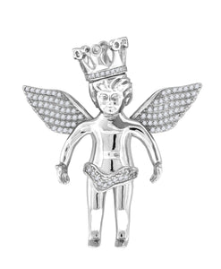 925 Sterling Silver Mens Cubic Zirconia Religious Angel Crown Charm Pendant