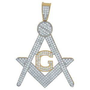 10kt Two-tone Gold Mens Cubic Zirconia Cubic-zirconia Freemason Masonic Charm Pendant