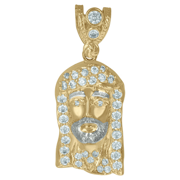 10KT Two-Tone Gold Mens Cubic Zirconia Jesus Religious Charm Pendant
