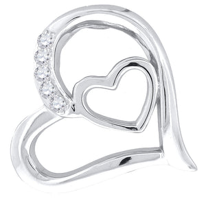 925 Sterling Silver Womens Cubic-Zirconia Slider Heart Charm Pendant