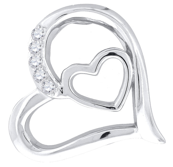 925 Sterling Silver Womens Cubic-Zirconia Slider Heart Charm Pendant