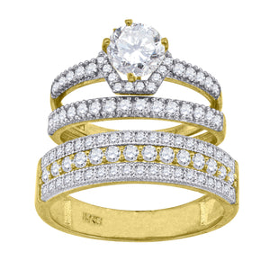 10kt Two-tone Gold Womens Round Cubic Zirconia Halo Trio Ring Set