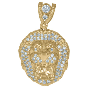 10KT Yellow Gold Mens Cubic Zirconia Lion Head Charm Pendant