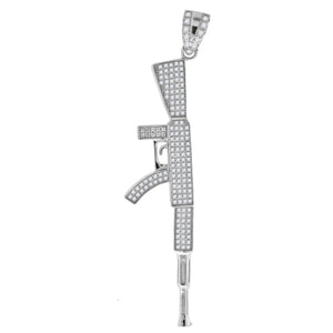 925 Sterling Silver Mens Cubic Zirconia Gambling Gun Charm Pendant