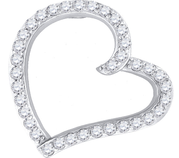 925 Sterling Silver Womens CZ Heart Slide Pendant