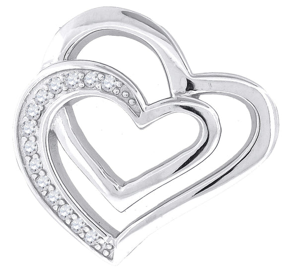 925 Sterling Silver Womens CZ Heart Slide Pendant