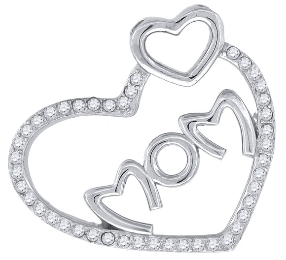 925 Sterling Silver Womens Cubic Zirconia Mom Heart Talking Charm Pendant