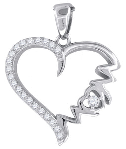925 Sterling Silver Womens Cubic Zirconia Mom Heart Talking Charm Pendant