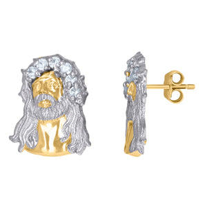 10kt Gold Mens Cubic Zirconia Jesus Religious Push Back Studs