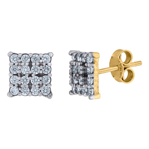 10kt Two-tone Gold Mens Cubic Zirconia CZ Square Cluster Stud Earrings