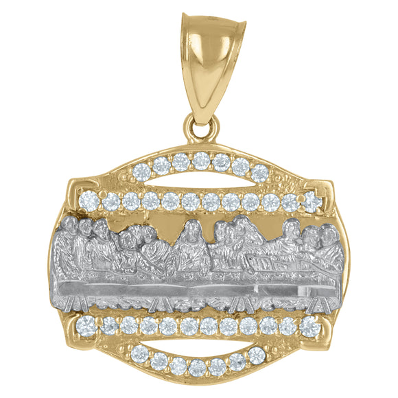 10kt Two-Tone Gold Mens Cubic Zirconia Last Supper Religious Charm Pendant