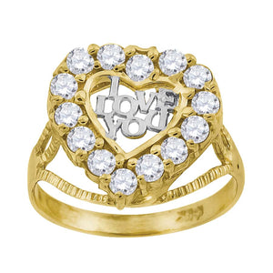10kt Gold Womens Two-tone CZ I Love You Heart Band Ring
