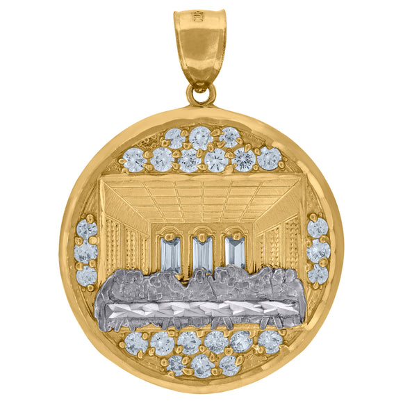 10KT Two-Tone Gold Mens Cubic Zirconia Last Supper Religious Charm Pendant
