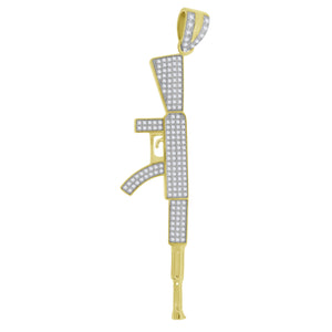 925 Sterling Silver Yellow-tone Mens Cubic Zirconia Gambling Gun Charm Pendant