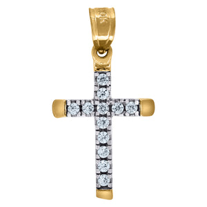 10kt Two-tone Gold Mens Women Cubic Zirconia Cubic-zirconia Cross Religious Charm Pendant