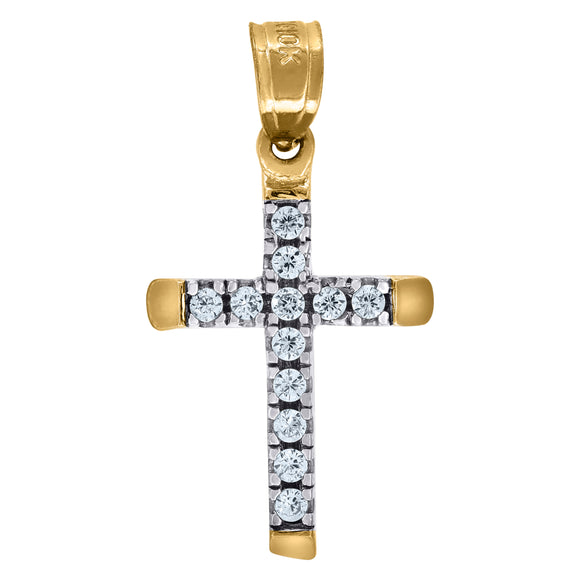 10kt Two-tone Gold Mens Women Cubic Zirconia Cubic-zirconia Cross Religious Charm Pendant