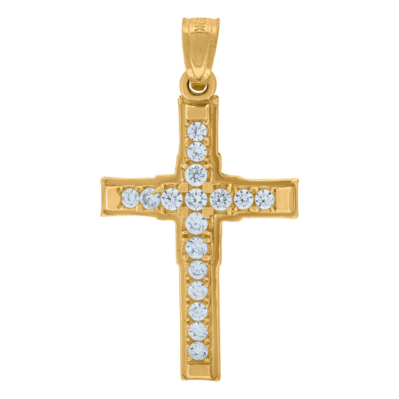 10kt Yellow Gold Mens Women Cubic Zirconia Cubic-zirconia Cross Religious Charm Pendant