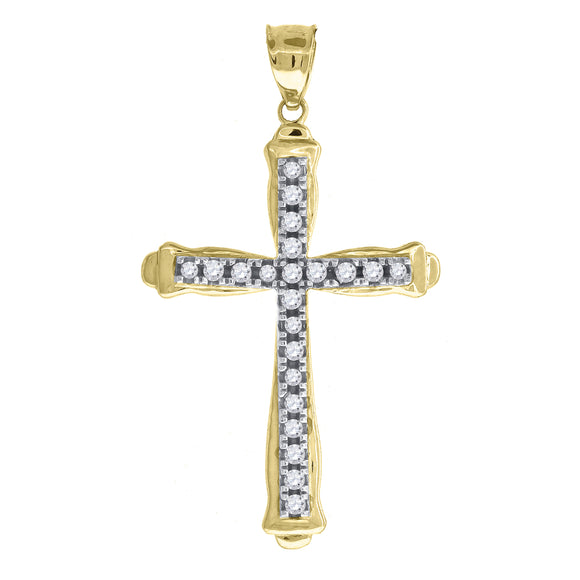 10kt Two-tone Gold Mens Women Cubic Zirconia Cubic-zirconia Cross Religious Charm Pendant