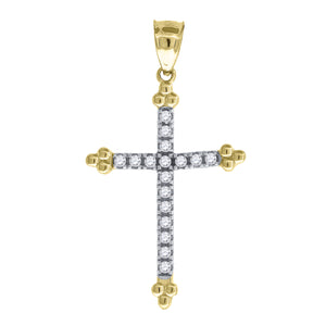 10kt Gold Two-tone Cubic-zirconia Unisex Cross Ht:34.2mm x W:19.1mm Religious Charm Pendant