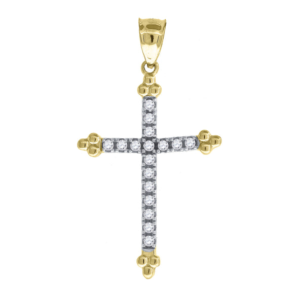 10kt Gold Two-tone Cubic-zirconia Unisex Cross Ht:34.2mm x W:19.1mm Religious Charm Pendant