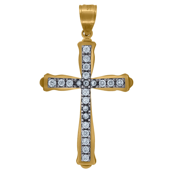 10kt Gold Two-tone Cubic-zirconia Unisex Cross Ht:35.5mm x W:20.2mm Religious Charm Pendant