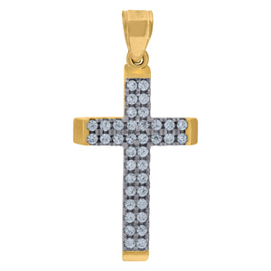 10kt Gold Two-tone Cubic-zirconia Unisex Cross Ht:32.4mm x W:16mm Religious Charm Pendant
