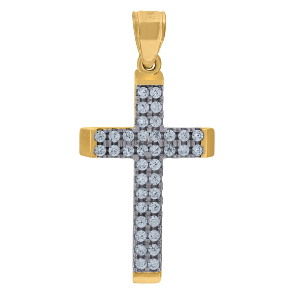 10kt Gold Two-tone Cubic-zirconia Unisex Cross Ht:32.4mm x W:16mm Religious Charm Pendant