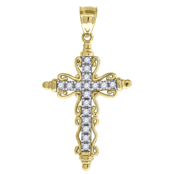 10kt Two-tone Gold Mens Women Cubic Zirconia Cubic-zirconia Cross Religious Charm Pendant