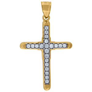 10kt Two-tone Gold Mens Women Cubic Zirconia Cubic-zirconia Cross Religious Charm Pendant