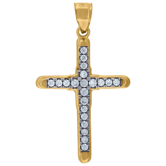 10kt Two-tone Gold Mens Women Cubic Zirconia Cubic-zirconia Cross Religious Charm Pendant
