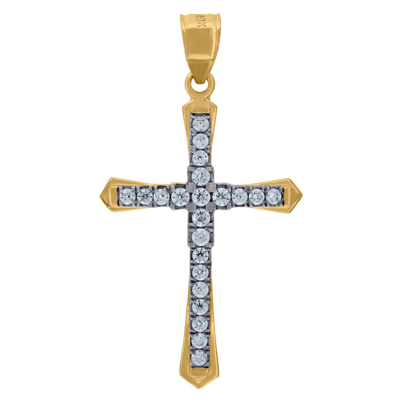 10kt Gold Two-tone Cubic-zirconia Unisex Cross Ht:35.4mm x W:19.3mm Religious Charm Pendant
