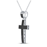 Sterling Silver Mens Round Black Color Enhanced Diamond Cross Charm Pendant 1/2 Cttw