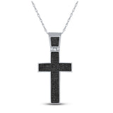 Sterling Silver Mens Round Black Color Enhanced Diamond Cross Charm Pendant 1/2 Cttw