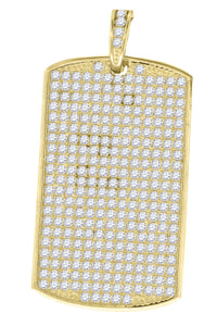 925 Sterling Silver Yellow-tone Mens Cubic Zirconia Dogtag Charm Pendant