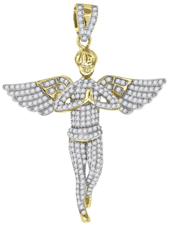 925 Sterling Silver Yellow-tone Mens Cubic Zirconia Religious Praying Angel Charm Pendant