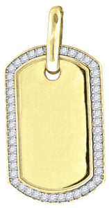 925 Sterling Silver Yellow-tone Mens Cubic Zirconia Dogtag Charm Pendant
