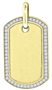 925 Sterling Silver Yellow-tone Mens Cubic Zirconia Dogtag Charm Pendant