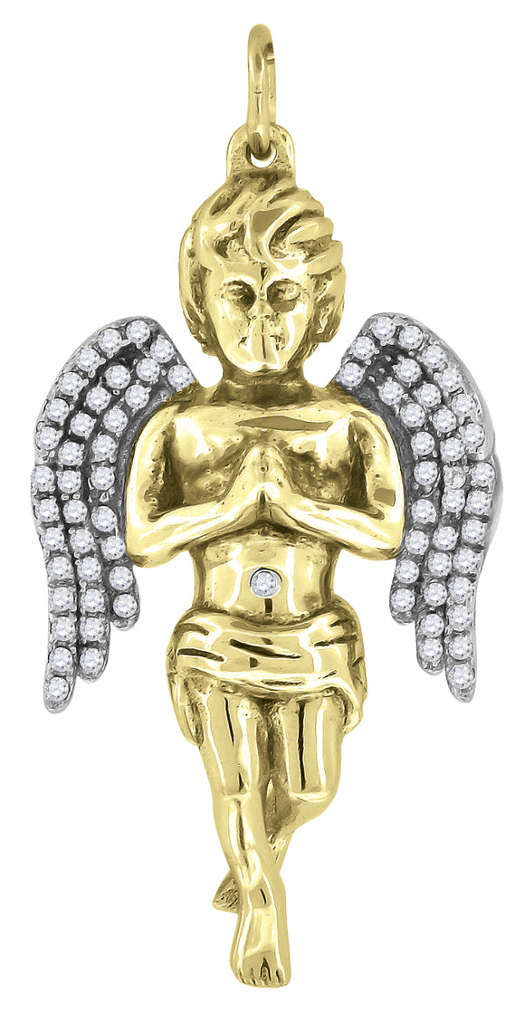 925 Sterling Silver Yellow-tone Mens Cubic Zirconia Religious Praying Angel Charm Pendant