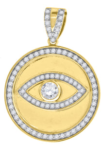 925 Sterling Silver Yellow-tone Mens Cubic Zirconia Goodluck Evil Eye Charm Pendant