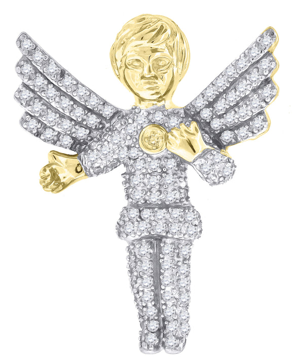 925 Sterling Silver Yellow-tone Mens Cubic Zirconia Religious Angel Charm Pendant