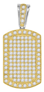 925 Sterling Silver Yellow-tone Mens Cubic Zirconia Dogtag Charm Pendant
