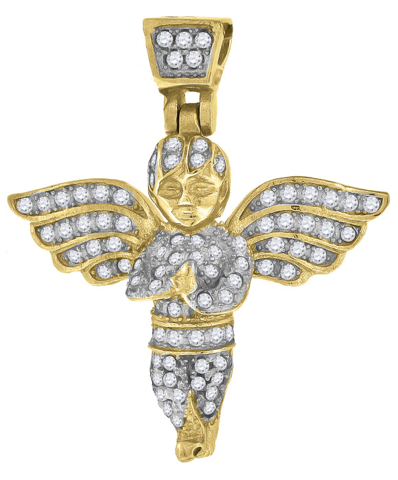 925 Sterling Silver Yellow-tone Mens Cubic Zirconia Religious Praying Angel Charm Pendant