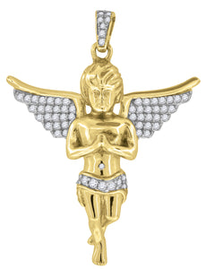 925 Sterling Silver Yellow-tone Mens Cubic Zirconia Religious Praying Angel Charm Pendant