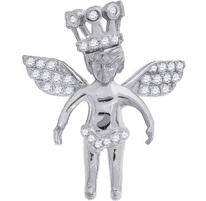 925 Sterling Silver Mens Cubic Zirconia Religious Angel Crown Charm Pendant