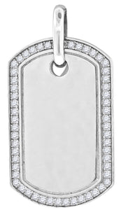 925 Sterling Silver Mens Cubic Zirconia Dogtag Charm Pendant